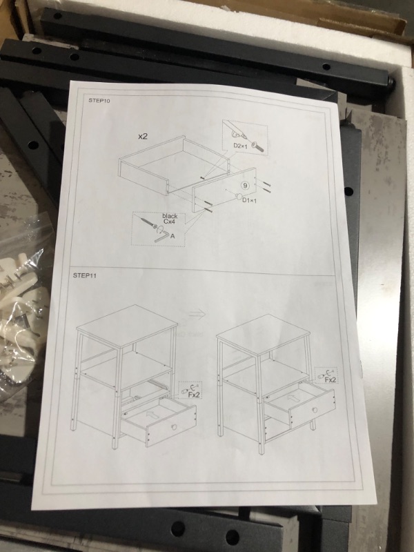 Photo 3 of ***DAMAGED - BENT/CRACKED - LIKELY MISSING PARTS - UNABLE TO VERIFY FUNCTIONALITY***
Lerliuo Nightstand, Side Table, Industrial Bedside Table with 2 Drawers and Open Shelf, Grey Night Stand, End Table with Steel Frame for Bedroom, Dorm, Gray/Black 23.6''H