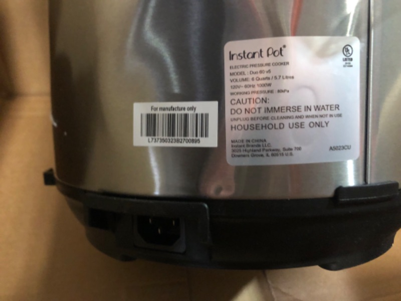 Photo 1 of **minor dent-missing lid and power cord**
Instant Pot Duo 7-in-1 Electric Stainless Steel, 6 Quart 6QT Duo Pressure Cooker