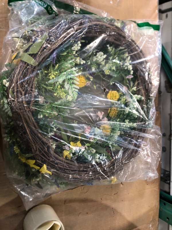 Photo 2 of 24 Inch Spring Summer Colorful Flower Wreath for Front Door, Colorful Wild Flowers with Green Leaves 