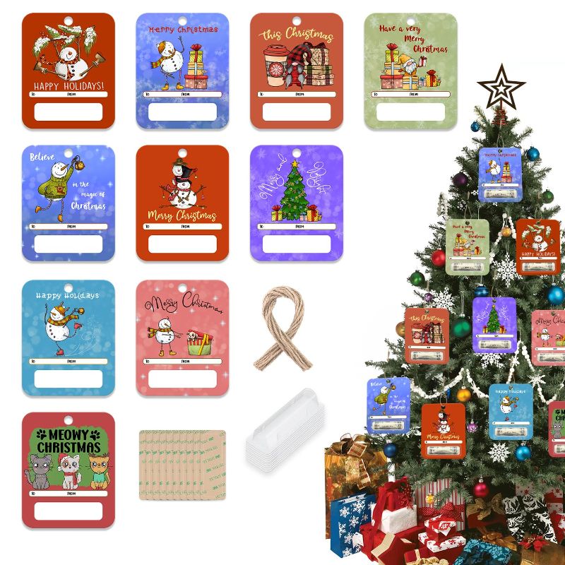 Photo 1 of * BUNDLE OF TWO, NO RETURNS * Christmas Money Holder Ornaments - 10 Pcs Money Holders for Christmas Gifts with Plastic Dome & Lanyard & Adhesive - Funny Christmas Money Holder for Cash Gift, Ideas Money Gift Card Holder Style-A