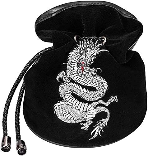 Photo 1 of * SEE NOTES * Rogues & Knaves Large Dice Bag with Pockets – Embroidered Dragon DND Dice Bag | Silver Satin Interior Lining | Man-Handles 150+ Dice (Blue)