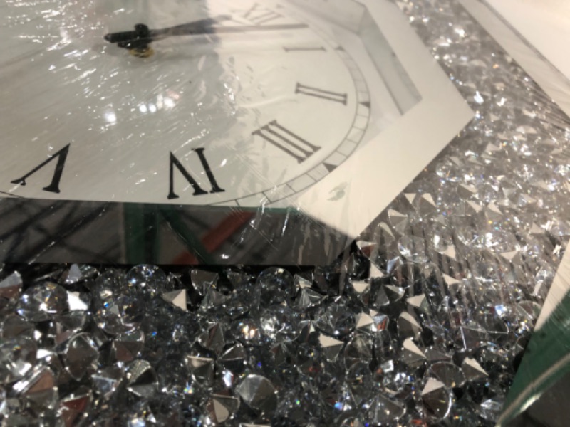Photo 1 of XIHACTY Wall Clock, Octagon Mirror Glass Clock, Cute Diamond 20-inch Non-Ticking Clock for Wall Décor, Perfect Home Decor for Bedroom, Bathroom Motif, Dining Room(Excluding Batteries.) Diamond Silver 20x20 inch