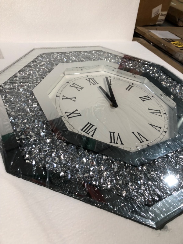 Photo 1 of XIHACTY Wall Clock, Octagon Mirror Glass Clock, Cute Diamond 20-inch Non-Ticking Clock for Wall Décor, Perfect Home Decor for Bedroom, Bathroom Motif, Dining Room(Excluding Batteries.) Diamond Silver 20x20 inch