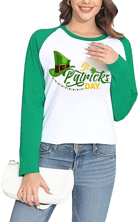 Photo 1 of ( SIZE  LARGE ) St Patricks Day Shirt Women Funny Crewneck Irish Shamrock Print Pullover Holiday T-Shirt