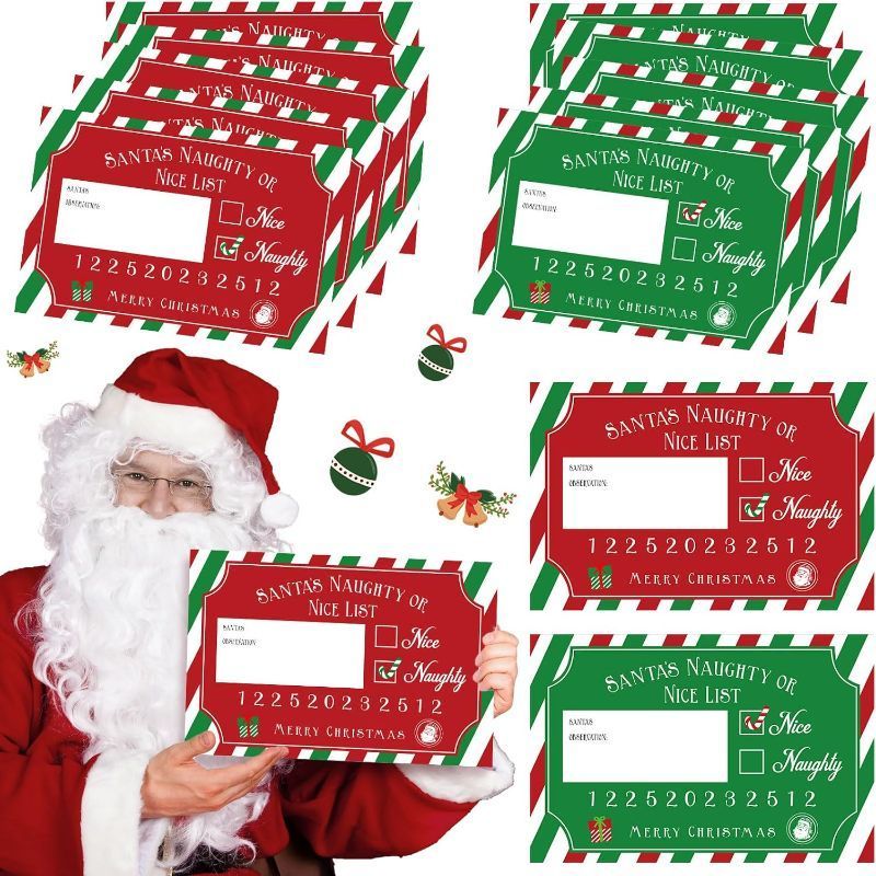 Photo 1 of ( BUNDLE OF TWO, NO RETURNS ) 20 Pcs Christmas Party Photo Booth Props Santa's Naughty Nice List Mug Shots Funny Mugshot Sign Photo Booth Selfie Props for Christmas Theme Party Favors Decorations