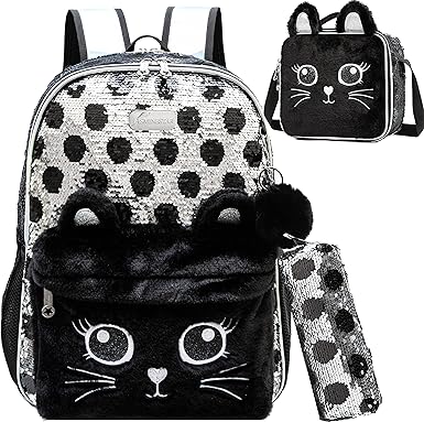 Photo 1 of Meetbelify Cute Cat Backpacks for Girls School Backpack with Lunch Box Pencil Case Kids Canvas Travel Bag for Elementary Student