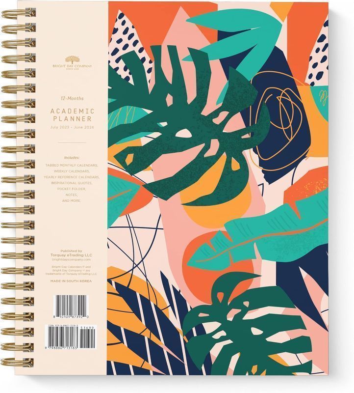 Photo 1 of Planner Yearly Monthly Weekly Daily Large Calendar Organizer by Bright Day Spiral Bound Dated Agenda Flexible Cover Notebook, June 2023 - July 2024, 9" x 7.5", Happy Planner Tropical Leaves