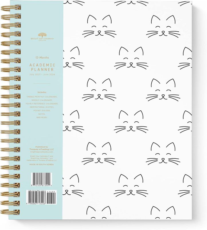 Photo 1 of Bright Day Calendars Planner Yearly Monthly Weekly Daily Large Calendar Organizer, Spiral Bound Dated Agenda Flexible Cover Notebook, June 2023 - July 2024, 9 x 7.5, Happy Planner Cats on Repeat