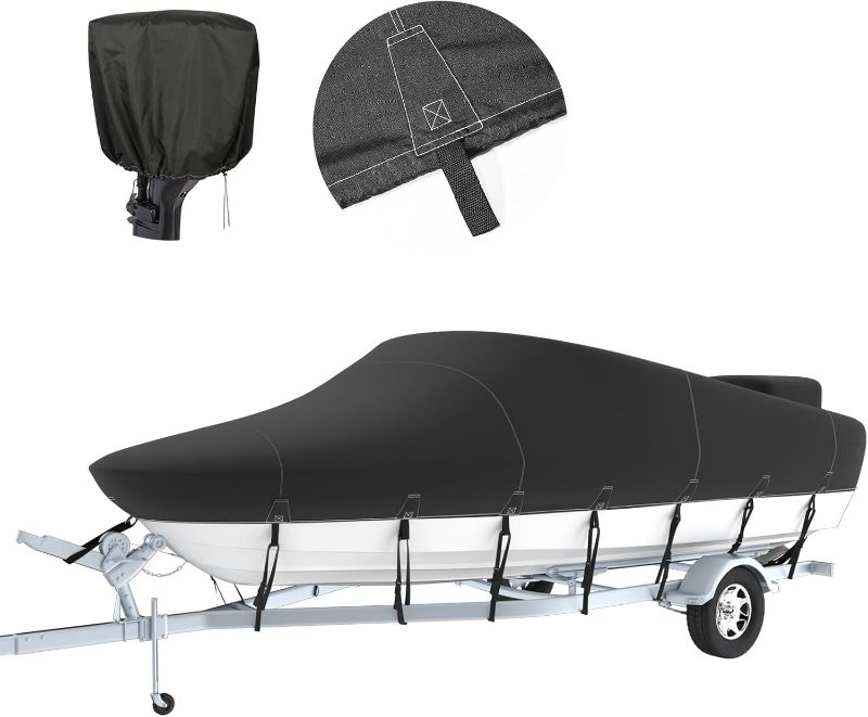 Photo 1 of (READ FULL POST) Tuszom 600D Solution-Dyed Ripstop Boat Cover with 17 Windproof Straps Fits 16-18.5 FT Long and Beam Width up to 94'' V-Hull Tri-Hull Runabout Fishing
