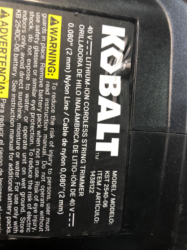 Photo 6 of ***HEAVILY USED - SCRATCHED - NO BATTERY/CHARGER - UNABLE TO TEST - SEE PICTURES***
Kobalt 40-Volt Max 15-in Straight Cordless Bare Tool String Trimmer (Battery Not Included)