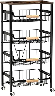 Photo 1 of ***DAMAGED - SEE PICTURES - MISSING PARTS - UNABLE TO VERIFY FUNCTIONALITY***
5-Tier Rolling Storage Cart with Wheels, Large Capacity Kitchen Cart, Mobile Utility Cart with Wooden Tabletop and Mesh Baskets, Bathroom, Laundry Room