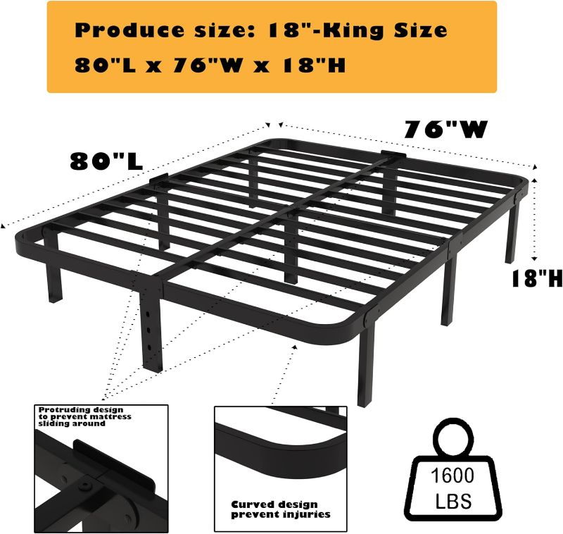 Photo 3 of (READ FULL POST) Enyu&You 18 Inch King Bed Frame - Durable Platform Non-Slip Metal Bed Frame No Box  