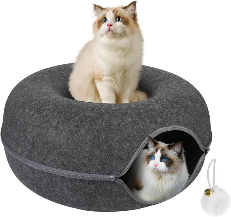 Photo 1 of (READ FULL POST) Peekaboo Cat Cave,Cat Tunnel Bed for Indoor Cats -L - 24 * 24 * 11Inch,Cat Donut Tunnel for Pet Cat House,Detachable Round Cat Felt & Washable Interior Cat Play Tunnel
