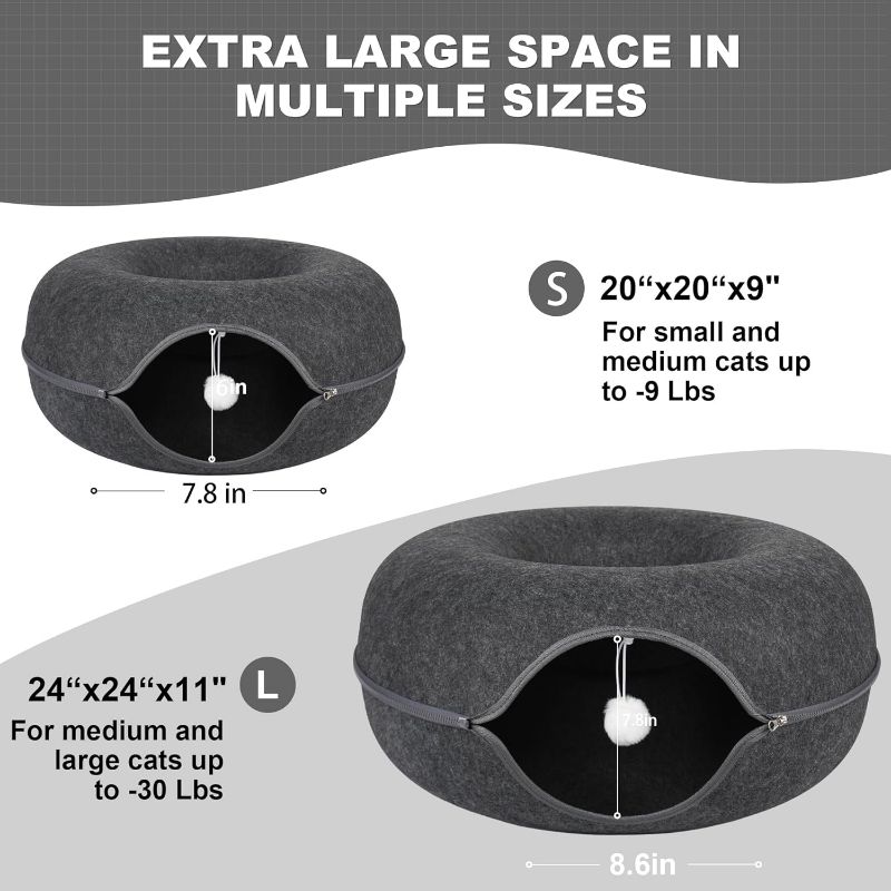 Photo 3 of (READ FULL POST) Peekaboo Cat Cave,Cat Tunnel Bed for Indoor Cats -L - 24 * 24 * 11Inch,Cat Donut Tunnel for Pet Cat House,Detachable Round Cat Felt & Washable Interior Cat Play Tunnel
