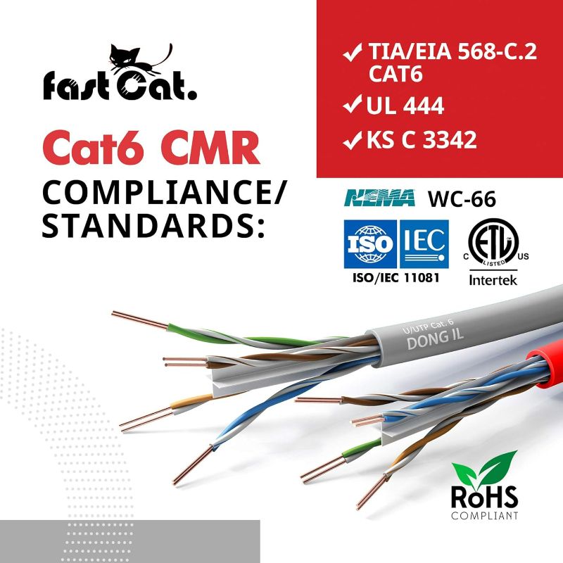 Photo 4 of fast Cat. Cat 6 Ethernet Cable 1000ft - 23 AWG, CMR, Insulated Solid Bare Copper Wire, Noise Reducing Cross Separator - 550MHZ / 10 Gigabit Speed UTP LAN Cat6 Cable  (White)