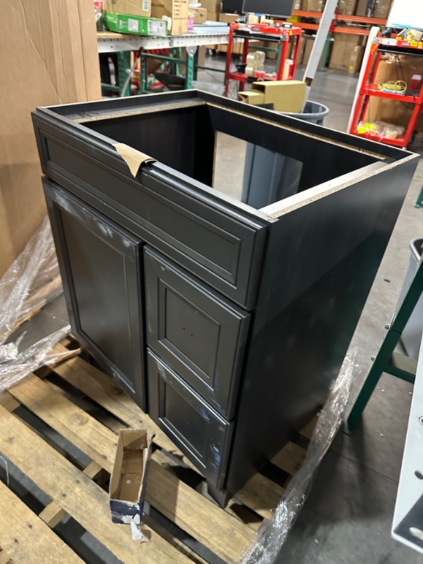 Photo 1 of ***DAMAGED - SCUFFED AND SCRAPED - HANDLES AND HARDWARE MISSING - NO PACKAGING***
New Grey Shaker Single-Sink Bathroom Vanity Base Cabinet 30" Wide x 21" Deep GS-V3021DLR
