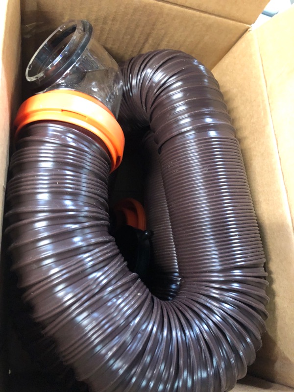 Photo 3 of Camco RhinoFLEX RV Sewer Hose Kit with Swivel Transparent Elbow and 4-in-1 Dump Station Fitting, Brown