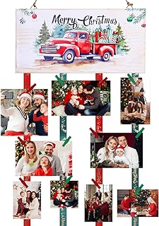 Photo 1 of  BUNDLE OF 2, NO REFUND Christmas Card Holder - Merry Christmas Wooden Hanging Picture Holder with 30 Photo Clips 