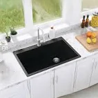 Photo 1 of * see clerk notes * allen + roth Deforest Collection Dual-mount 33-in x 22-in Nero Granite Single Bowl 5-Hole Kitchen Sink


