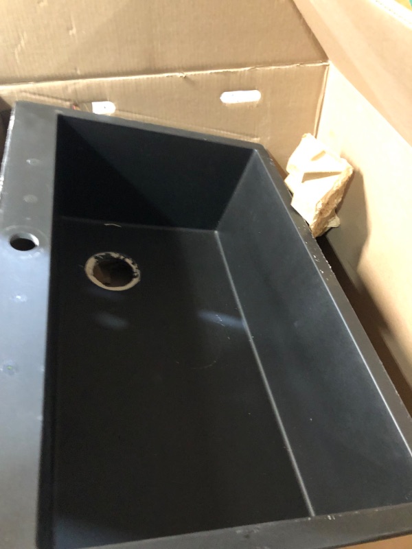 Photo 1 of * see clerk notes * allen + roth Deforest Collection Dual-mount 33-in x 22-in Nero Granite Single Bowl 5-Hole Kitchen Sink


