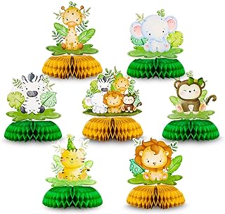 Photo 1 of **TWO PACK**7 Pcs Baby Jungle Animals Honeycomb Centerpieces Sage Green Baby Shower Decorations Jungle Themed Birthday Party Supplies for Boys Kids Baby Shower Nursery Wild Party Supplies