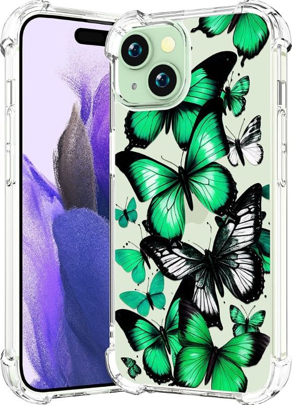 Photo 1 of CCFUNCASE Cute 15 Plus Case Clear for Women - Rugged Phone Case Funda Protector Protectores Cover Skin para Compatible with iPhone 15 Plus (Green Butterflies Butterfly)
 
