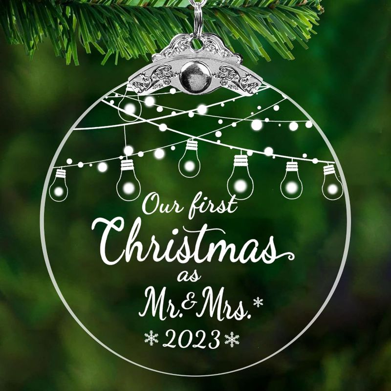 Photo 1 of **TWO PACK**Wedding Gifts for Couples Unique 2023, Wedding Gifts for Couples, Our First Christmas As Mr and Mrs Ornament 2023,Glass Newlywed Personalized 1st Bridal Shower Wedding Gifts for Couple Bride(Lights) C-mr and Mrs