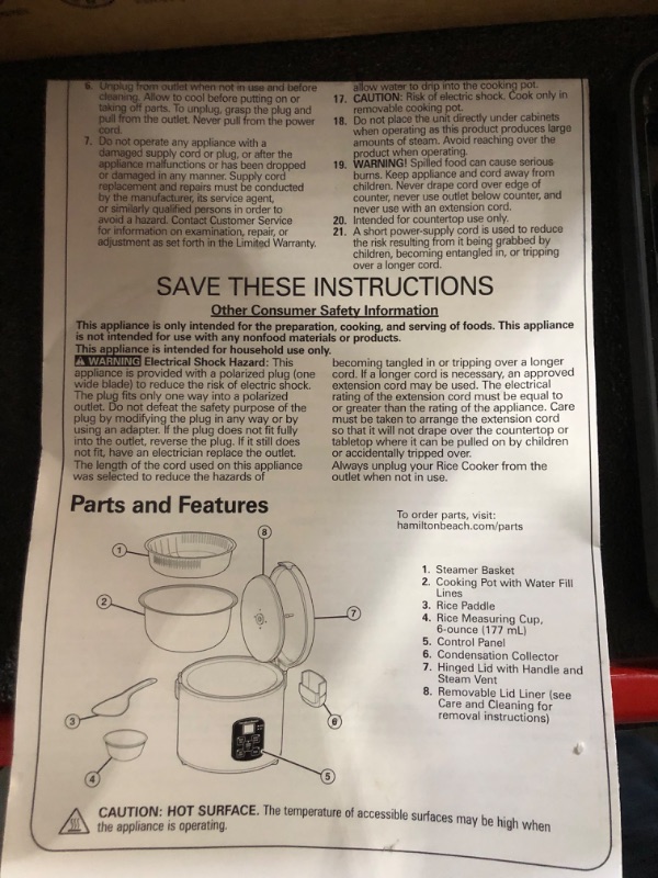Photo 8 of **SEE COMMENTS**Hamilton Beach Digital Programmable Rice Cooker & Food Steamer, 8 Cups Cooked (4 Uncooked), With Steam & Rinse Basket, Stainless Steel (37518) 8 Cups Cooked (4 Uncooked) Rice Cooker