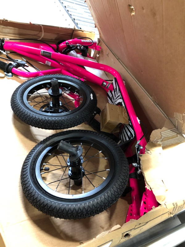 Photo 2 of **MISSING PARTS/HARDWARE** Mongoose Expo Youth Scooter, Front and Rear Caliper Brakes, Rear Axle Pegs, 12-Inch Inflatable Wheels, Non Electric Pink/Black