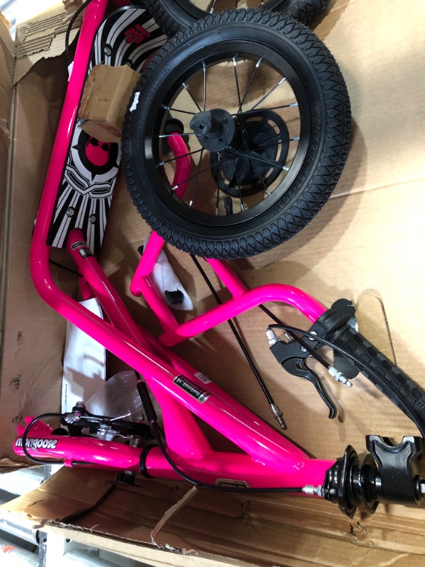 Photo 3 of **MISSING PARTS/HARDWARE** Mongoose Expo Youth Scooter, Front and Rear Caliper Brakes, Rear Axle Pegs, 12-Inch Inflatable Wheels, Non Electric Pink/Black