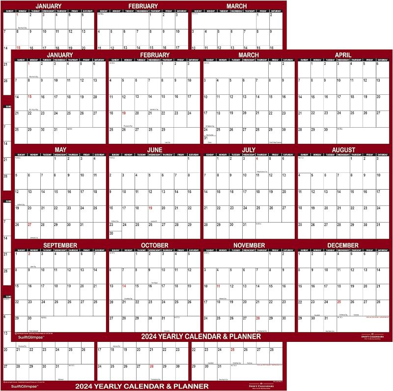 Photo 1 of
32" x 48" SwiftGlimpse 2024 Wall Calendar Erasable Jumbo XL Wet & Dry Erase Laminated 12 Month Annual Yearly Wall