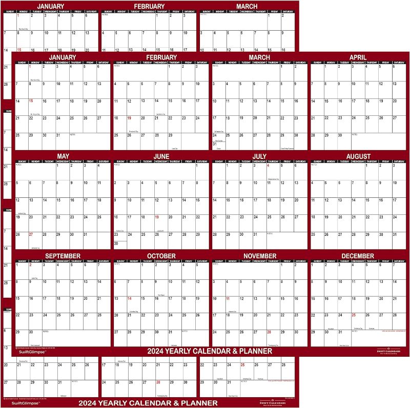 Photo 1 of 
32" x 48" SwiftGlimpse 2024 Wall Calendar Erasable Jumbo XL Wet & Dry Erase Laminated 12 Month Annual Yearly Wall