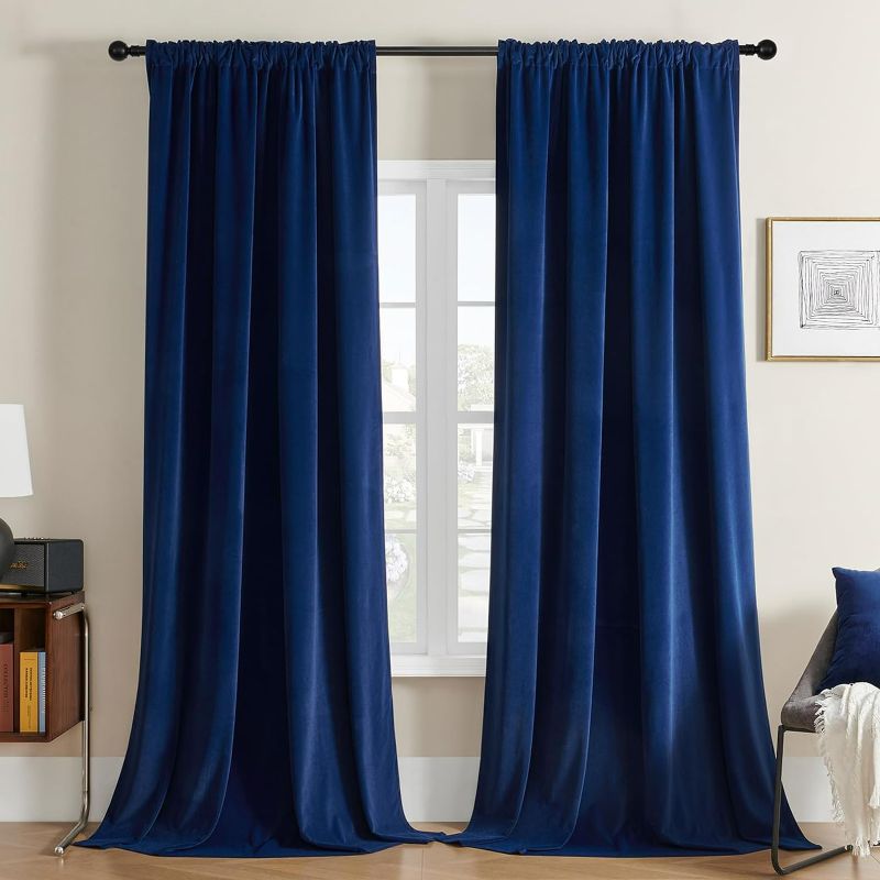 Photo 1 of 
Joydeco Blue Velvet Curtains 96 inch Length 2 Panels Burg Set, 95 Curtains Luxury Rod Pocket Thermal Insulated