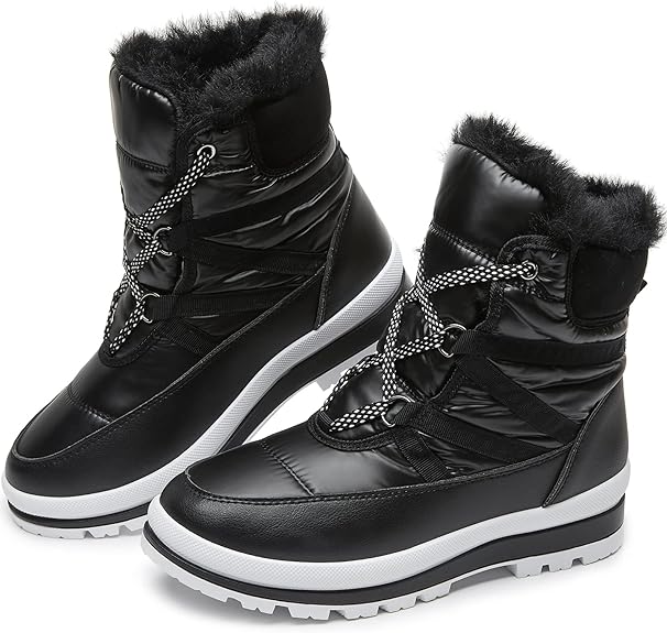 Photo 1 of BABUDOG Womens Warm Fur Lined Mid-Calf Boots Waterproof Winter Snow Boots Non-slip Lace up Combat Boots  Size 7.5