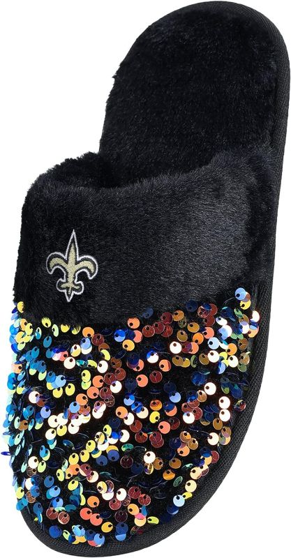 Photo 1 of FOCO Women's NFL Eagles Team Logo Ladies Sequin Fashion Slippers SIZE Sm
These are PHI Eagles slippers. Stock photo shows Saints