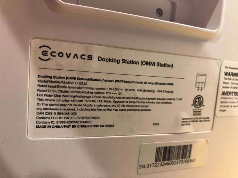 Photo 7 of ***USED - MISSING PARTS - SEE COMMENTS***
ECOVACS DEEBOT T20 Omni Robot Vacuum and Mop, Hot Water Mop Washing, Self-Emptying, Hot Air Drying, 6000Pa Suction, OZMO Turbo Spinning Mop with Auto Mop Lift, Obstacle Avoidance, YIKO Voice Assistant