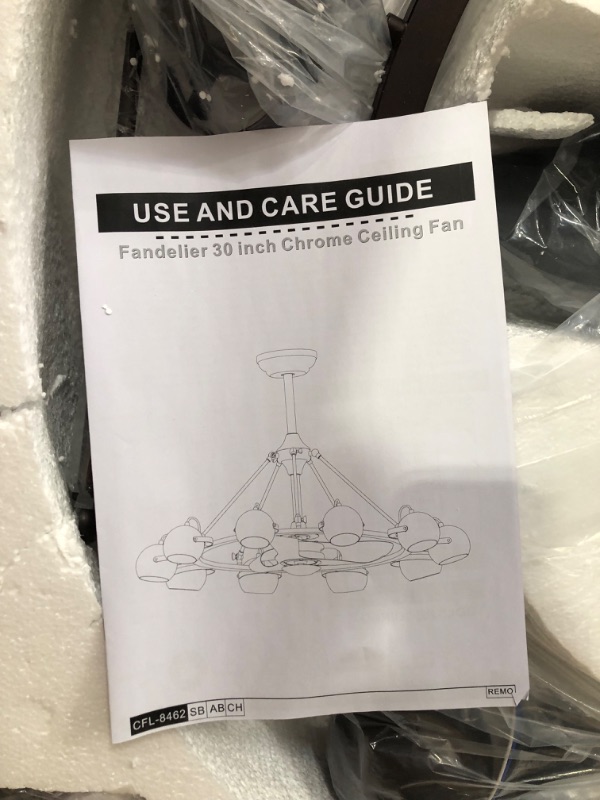 Photo 4 of ***USED - NO BULBS - UNABLE TO TEST - OTHER PARTS LIKELY MISSING AS WELL***
Warehouse of Tiffany CFL-8462AB Carbon Loft Ingram Antique Bronze 39-inch 3-Blade Fandelier (Includes Remote) Ceiling Fan, Brown