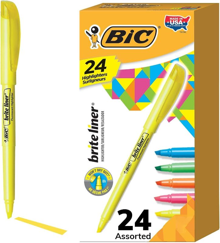 Photo 1 of 
BIC Brite Liner Highlighters, Chisel Tip, 24-Count Pack of Highlighters Assorted Colors, Ideal Highlighter Set for Organizing and Coloring
Color:Assorted Colors