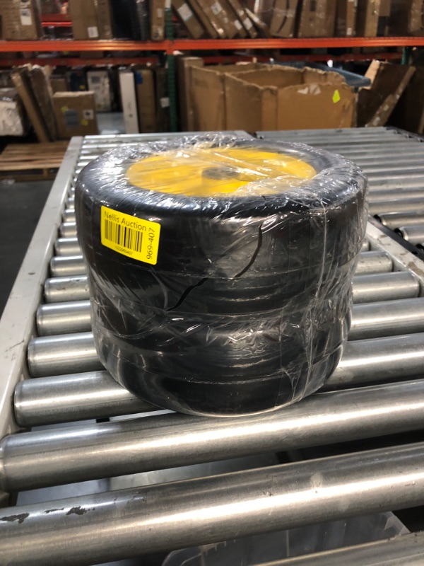 Photo 1 of 11x4.00-5 Flat Free Smooth Lawn mower Tire Assembly,with 3/4" or 5/8" & 1/2" Precision bearings, 3.4"-5.6" Centered Hub, Replacement for Front Zero-Turn Riding Lawn Mowers & Garden Tractor (2 Pack) 2 Pack-Yellow