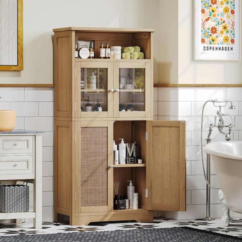 Photo 1 of ***NONREFUNDABLE - NOT FUNCTIONAL - FOR PARTS ONLY - SEE COMMENTS***
Irontar Rattan Bathroom Cabinet, Freestanding Storage Cabinet with Open Storage and Rattan Decorated Doors, Kitchen Pantry Cabinet, Bathroom Floor Cabinet, 23.6 x 11.8 x 50.4 Inches, Nat