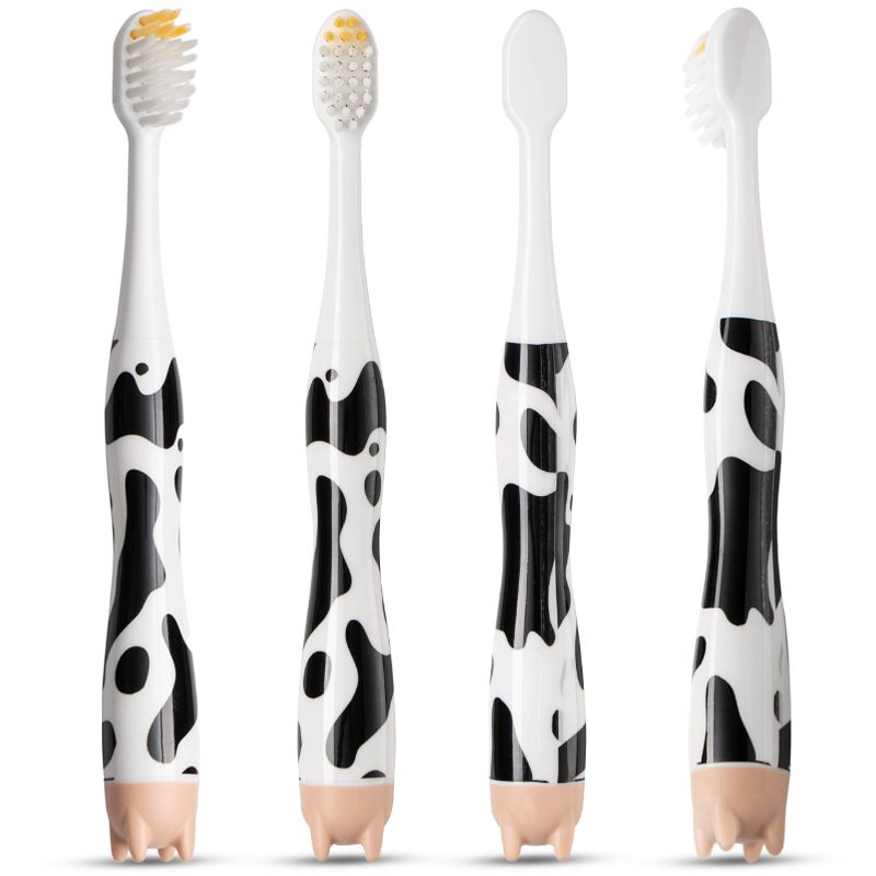 Photo 2 of *2 PACK* Toddler Toothbrush Age 2-4, Safari Kids Toothbrushes, Toothbrush For Kids, Toothbrush Kids, Childrens Toothbrush, Kids Tooth Brush, Toddler Tooth Brush, Kid Travel Toothbrush Toddlers (Flamingo 4Pack) 1 Count (Pack of 4) Cow