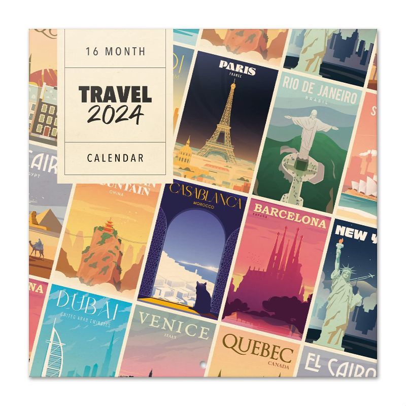 Photo 1 of *2 PACK* Travel Wall Calendar 2024 12" x 12" FSC® Plastic Free - Week Starts On Sunday | Square Wall Calendar 2024 | Family Planner Calendar 2024 | Travel Calendar 2024 | Cities Calendar 2024 Travel 2024