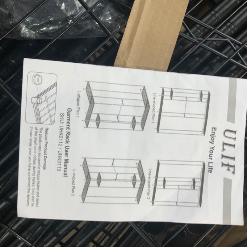 Photo 2 of Ulif L2 L-shaped Clothes Rack, Freestanding Heavy-Duty Garment Rack with 6 Wire Shelves and 4 Hanger Rods, Portable Wardrobe Closet - 44" W x 43.3" L x 77.5" H, Max Load 802 LBS, Black 44"W x 43.3"L x 77.5"H