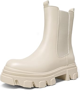 Photo 1 of DREAM PAIRS Women's Platform Chelsea Boots Lug Sole Combat Mid Calf Slip On Chunky Ankle Booties