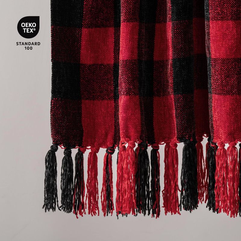 Photo 3 of (READ FULL POST) EVERGRACE Buffalo Plaid Chenille Throw Blanket for Couch, Super Soft Cozy Checkered Throw with Tassels, Lightweight Chenille Knit Throw for Bed Sofa Gift Home Decor, Plaid Red & Black 60”x80”
