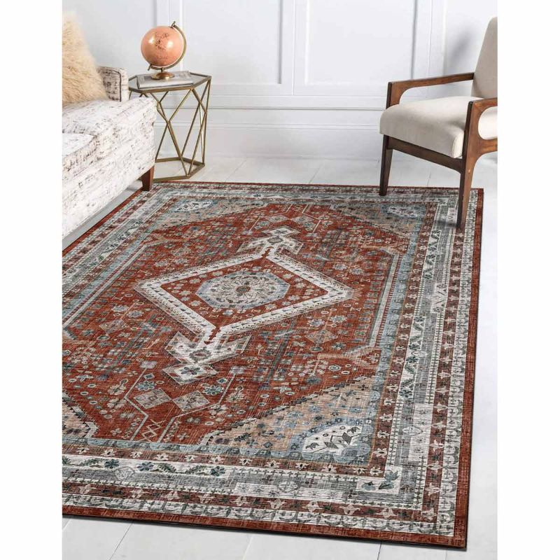 Photo 1 of Green Decore Vernal Senglea Persian Machine Washable, Non Shedding, Non Slip Area Rug, Rust Red/Blue/Beige , 152 Cm X 213 Cm
