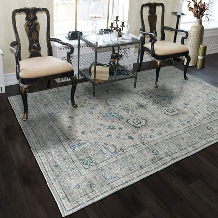 Photo 1 of Vernal Peoria Machine Washable Non Shedding Non Slip Area Rug for Living Room Bedroom Dining Room Hallway Kitchen Pet Friendly Grey/Blue /Crea
