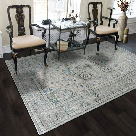 Photo 1 of (READ FULL POST) 5'7" X 9'Vernal Peoria Machine Washable Non Shedding Non Slip Area Rug for Living Room Bedroom Dining Room Hallway Kitchen Pet Friendly Grey/Blue /Crea
