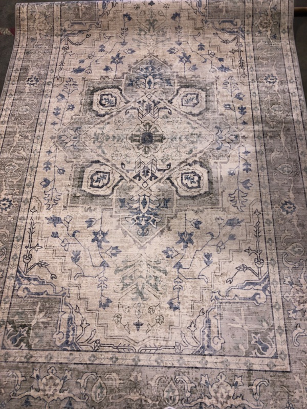 Photo 2 of (READ FULL POST) 5'7" X 9'Vernal Peoria Machine Washable Non Shedding Non Slip Area Rug for Living Room Bedroom Dining Room Hallway Kitchen Pet Friendly Grey/Blue /Crea
