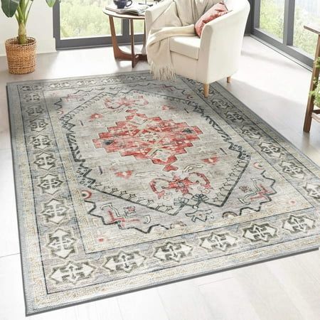 Photo 1 of Vernal Elden Machine Washable Non Shedding Non Slip Area Rug for Living Room Bedroom Dining Room Hallway Kitchen Pet Friendly Red/Taupe/Yellow
